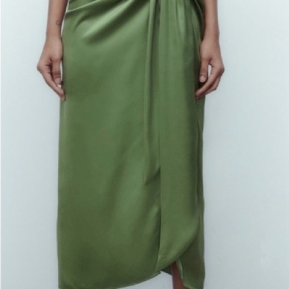 Zara Green Wrap Midi Skirt with Slit